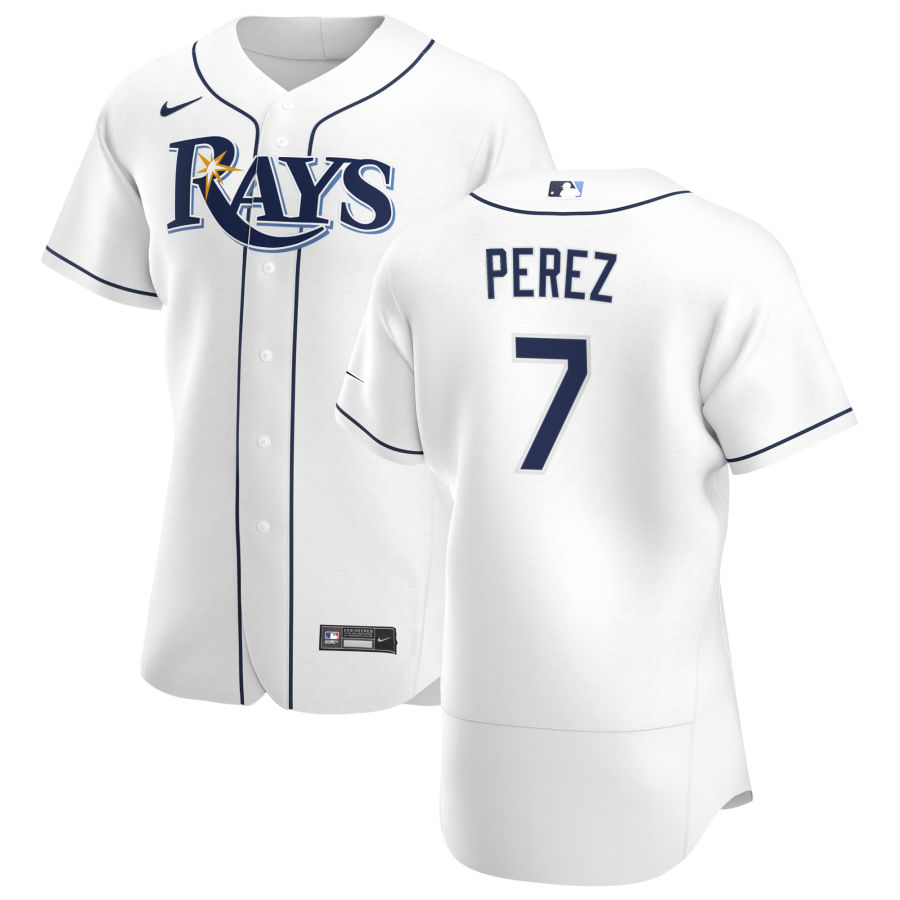 Tampa Bay Rays #7 Michael Perez Men Nike White Home 2020 Authentic Player MLB Jersey